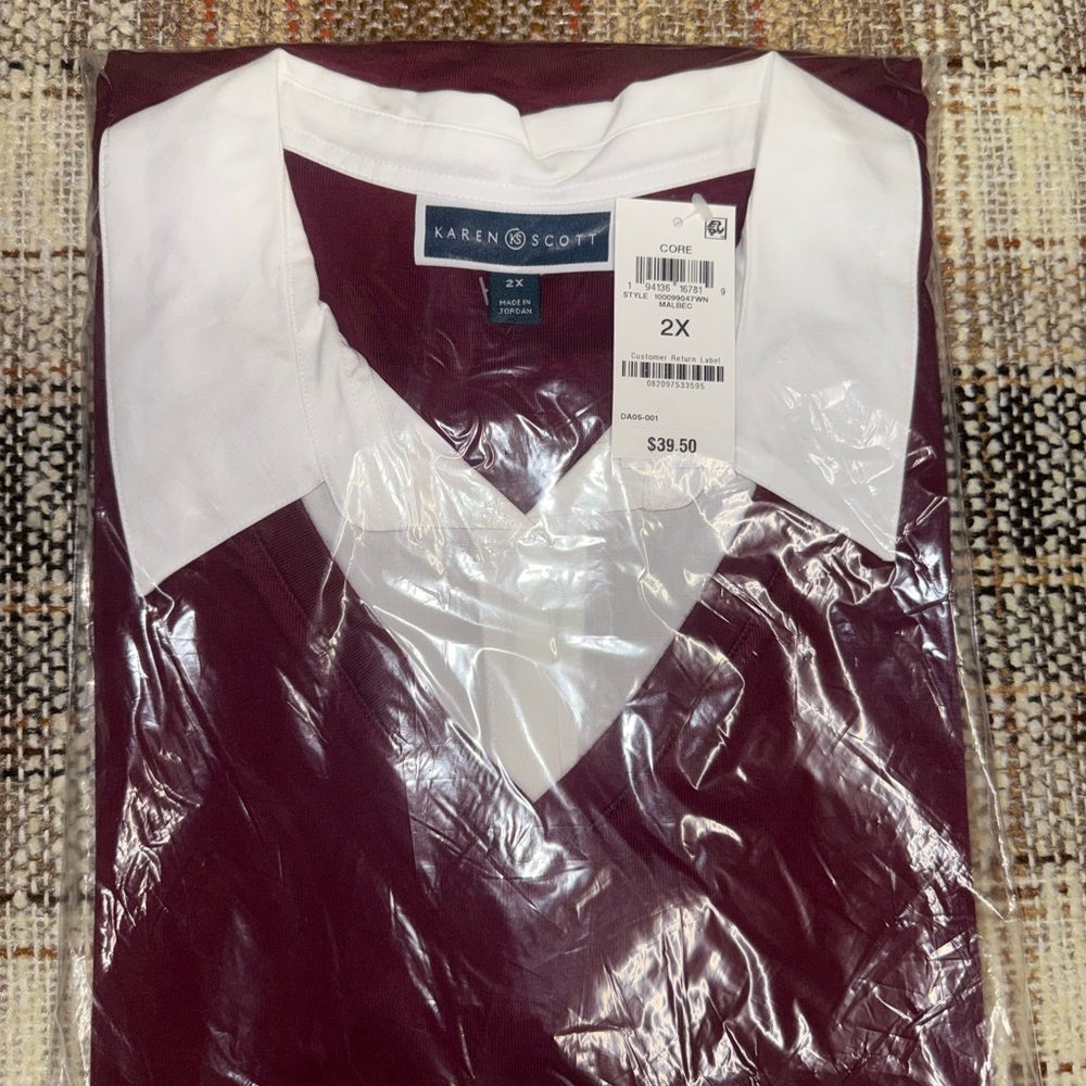 Karen Scott womens Maroon and White Polo Shirt